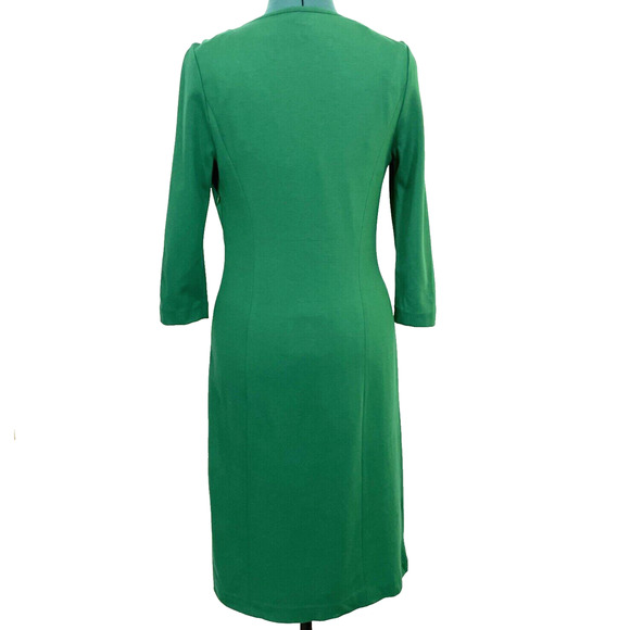 Talbots Green Long Sleeve Faux Wrap Ponte Dress Side Ruched Womens Size 4 - Picture 4 of 9